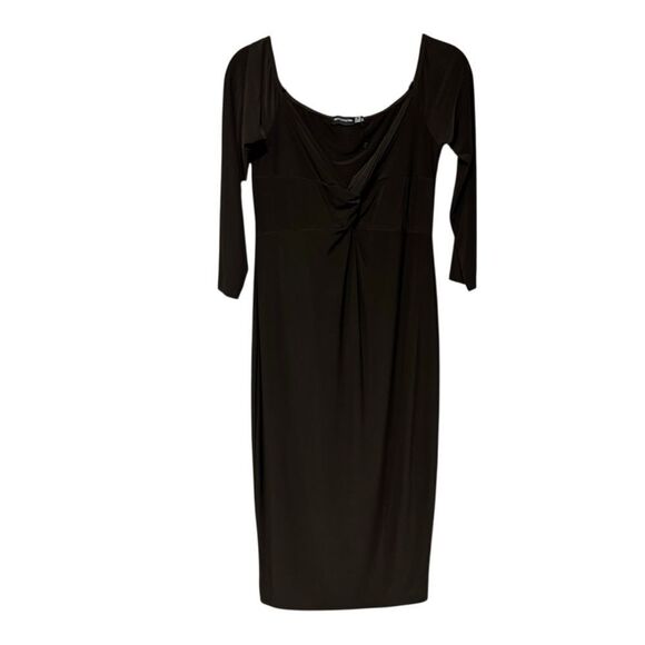 PrettyLittleThing Chocolate Brown 3/4 Sleeve Twist Front Midi Dress Size 14 - Picture 2 of 7
